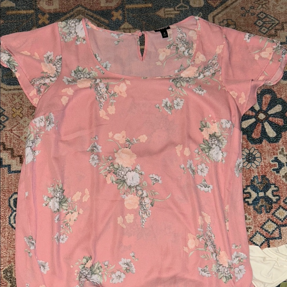 Torrid Pink Cap Sleeve Blouse with Floral Design